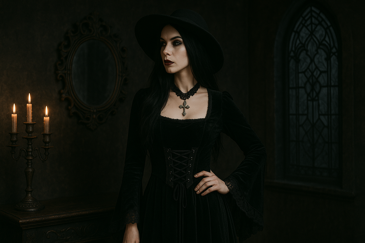 Espartilho steampunk preto com fivelas metálicas – cintura alta
